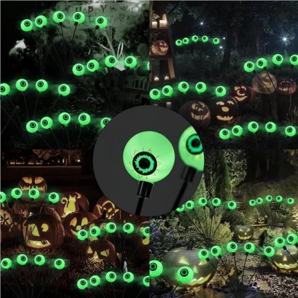 2 Pack 12LED Solar Eyeball Scary Waterproof Pathway Green‎ Firefly Decor Lights